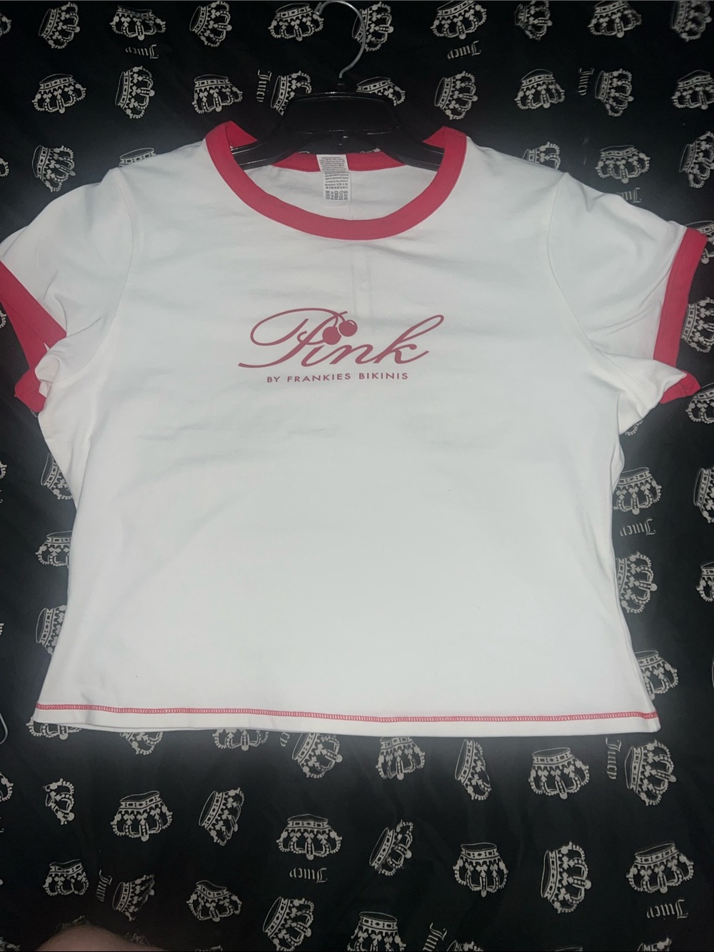 Frankie's Bikinis White Tee with Red Trim & Logo